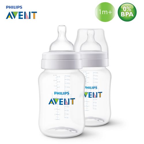 Kit 2 Mamadeiras Clássica Anticólica 260ml AVENT Bico 1m+