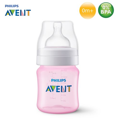Mamadeira Clássica Anticólica 125ml AVENT com Bico 0m+ Rosa
