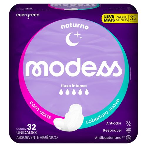 Absorvente Íntimo Noturno C/ Abas Modess 32un Evergreen