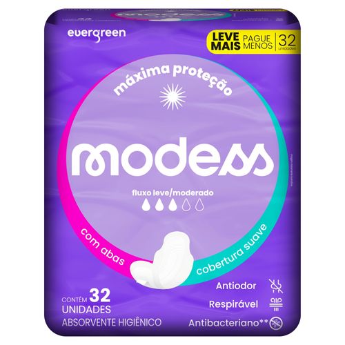 Absorvente Íntimo Suave Com Abas Modess 32un Evergreen