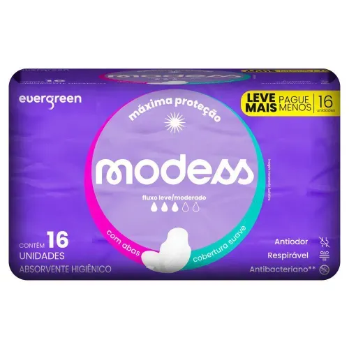 Absorvente Íntimo Suave Com Abas Modess 16un Evergreen
