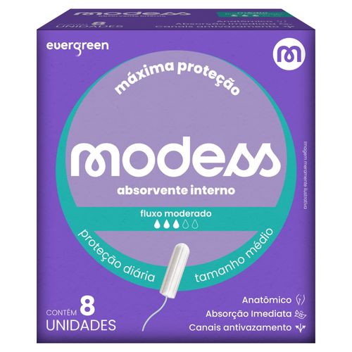 Absorvente Interno Modess Fluxo Moderado com 8un - Evergreen
