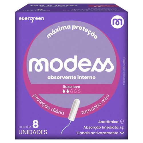 Absorvente Interno Modess Mini Fluxo Leve com 8un Evergreen