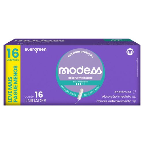 Absorvente Interno Modess Fluxo Moderado com 16un Evergreen