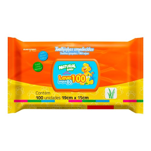 Toalhas Lenços Umedecidos Natural Baby com 100un - Evergreen