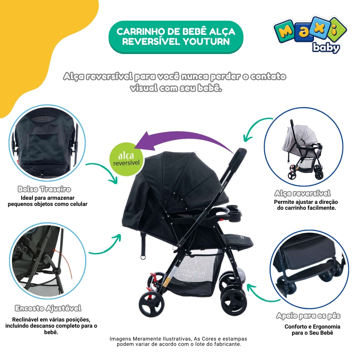 Carrinho de Bebê Com Alça Reversível YouTurn Maxi Baby