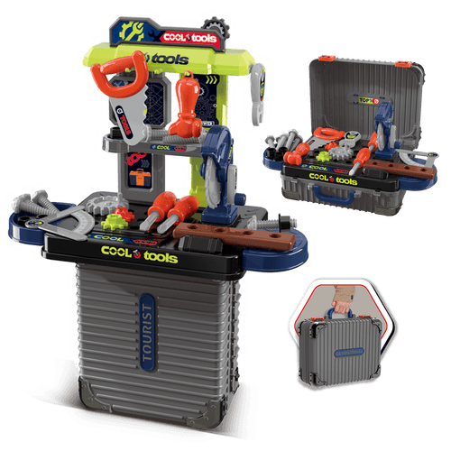 Bancada de Ferramentas Infantil 3 em 1 Maleta 31pç Maxi Toys