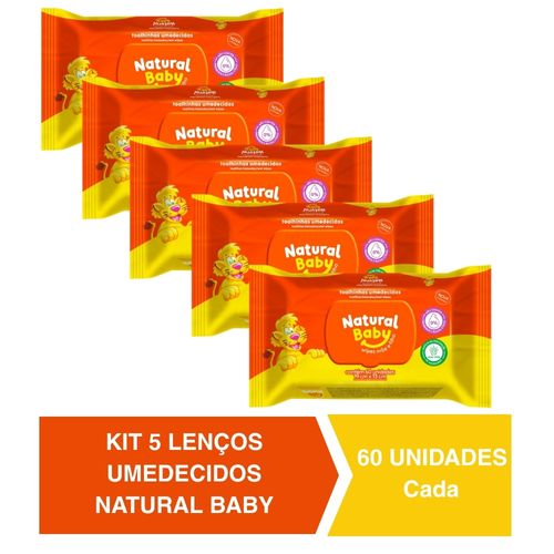 Kit c/5 Lenços Umedecidos Natural Baby 60un Cada Evergreen