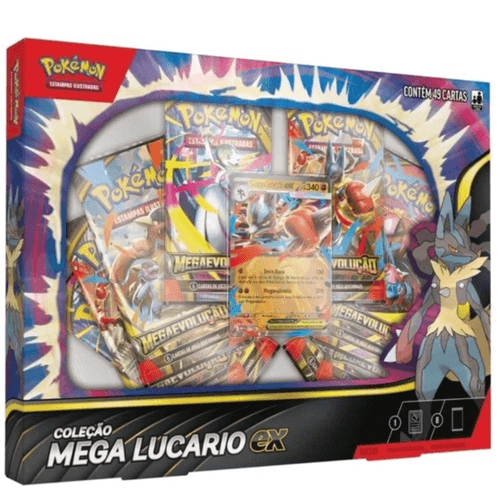Cartas Pokémon Coleção Mega Lucario Ex com 49 Cards - Copag
