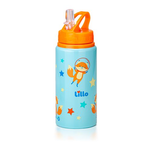 Garrafa Infantil Inox Antivazamento Canudo 550ml Azul Lillo