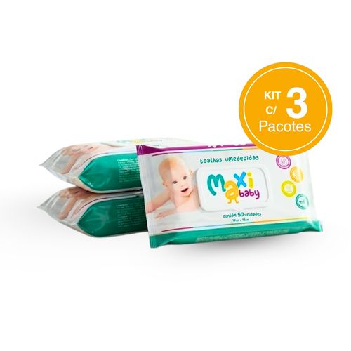 Kit 3 Toalhas Umedecidas Hipoalergênico 50un Cada Maxi Baby