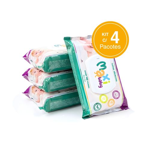 Kit 4 Toalhas Umedecidas Hipoalergênico 100un Cada Maxi Baby