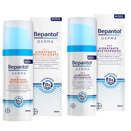 Kit Loção Facial Hidratante Dia e Noite Revitalizante + Restaurador 50ml Cada Bepantol Derma