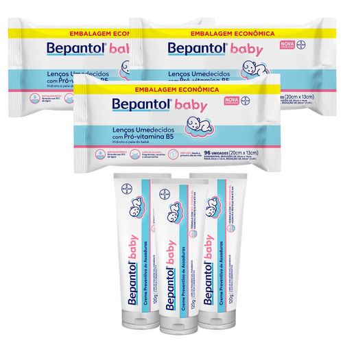 Kit 3 Pomadas Assadura 120g + 3 Lenços Umedecidos - Bepantol