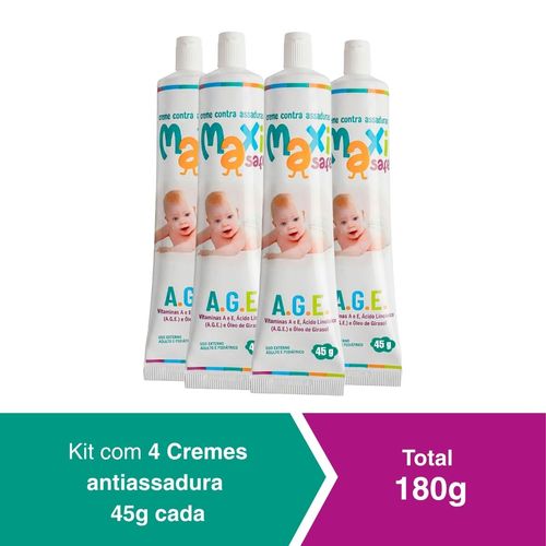 Kit 4 Creme Pomada Antiassadura Vit A.G.E  180g Maxi Baby