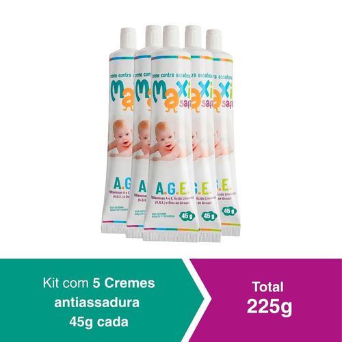 Kit 5 Creme Pomada Antiassadura Vit A.G.E 225g Maxi Baby