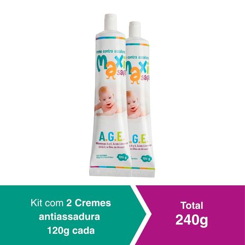 kit 2 Creme Pomada Antiassadura Vit A.G.E 240g  Maxi Baby