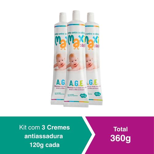 kit 3 Creme Pomada Antiassadura Vit A.G.E 360g  Maxi Baby