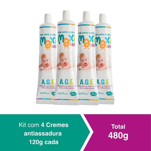kit 4 Creme Pomada Antiassadura Vit A.G.E 480g  Maxi Baby