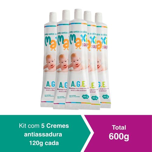 kit 5 Creme Pomada Antiassadura Vit A.G.E 600g  Maxi Baby