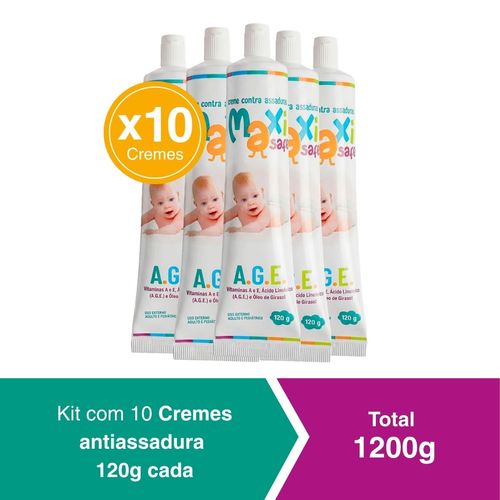 kit 10 Creme Pomada Assadura Vit A.E 120g Cada Maxi Baby
