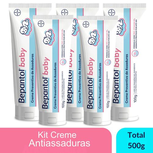 Kit com 5 Cremes Pomada de Assadura Proteção Delicada Com Lanolina e Vitamina B5 100g Cada – Bepantol Baby