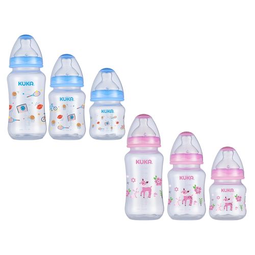 Kit com 3 Mamadeiras Big Natural 150/240/330ml Bico Silicone 0-6m+ Kuka