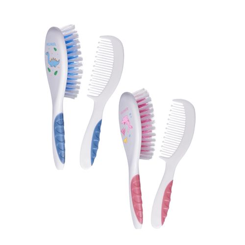 Kit Escova e Pente De Cabelo Cuidados Bebê Cerdas Macias Soft Kuka