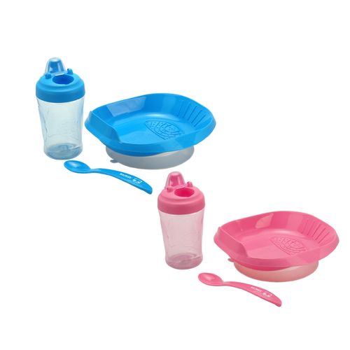 Kit Refeição Infantil 3 Peças Prato Ventosa Copo Antivazamento 200ml Talher Kuka
