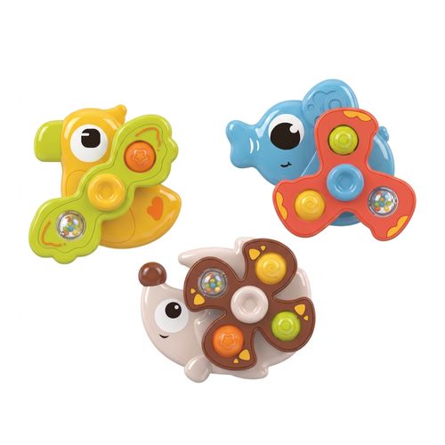 Kit 3 Brinquedos Giratório Sensorial Bebê Ventosa Chocalho Banho Spin Maxi Baby