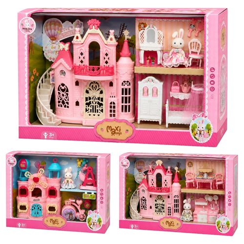 Casinha Boneca Coelho Mini Castelo Parque Kit Móveis Cenários HopJoy Maxi Toys