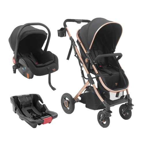 Carrinho Passeio com Bebê Conforto Moisés Base Veícular Trio Elysian Preto Maxi Baby
