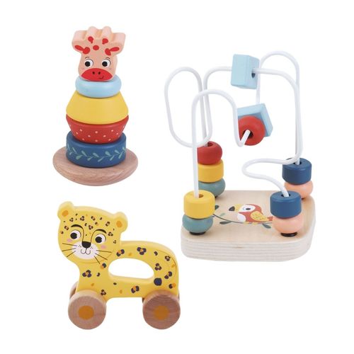 Kit 3 Brinquedos Didático Para Bebê Montessori Madeira Zoo Wooden Maxi Baby