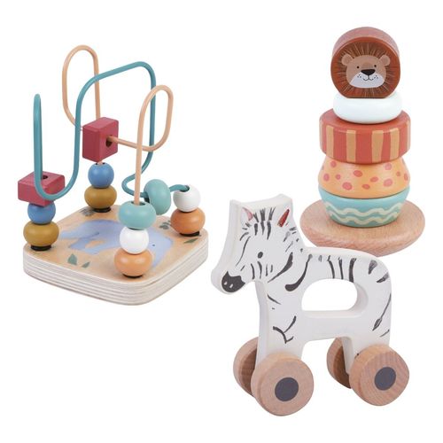 Kit 3 Brinquedos Educativo Para Bebê Montessori Madeira Safari Wooden Maxi Baby